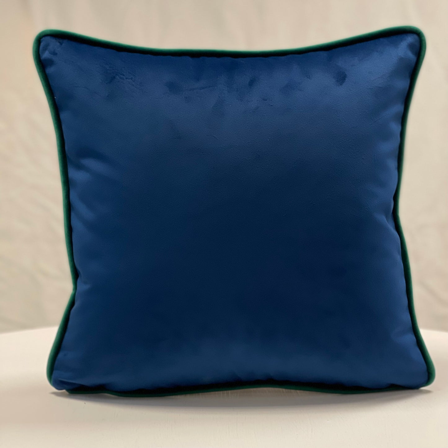 Blue velvet piped cushion