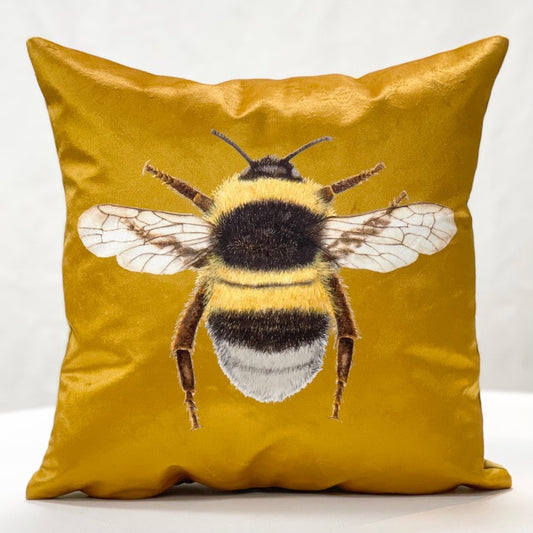 Mustard velvet bee cushion