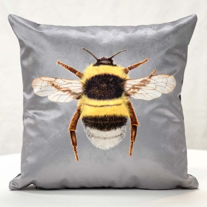 Silver velvet bee cushion