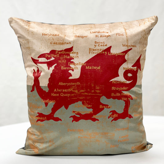 Welsh dragon velvet cushion