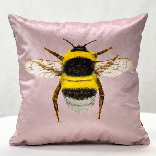 Pale pink velvet bee cushion