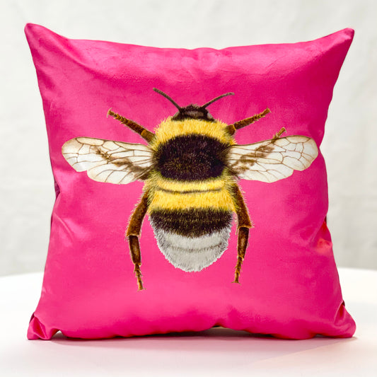 Bubblegum velvet bee cushion