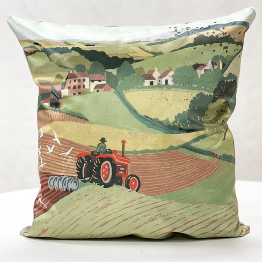 Country scene velvet cushion