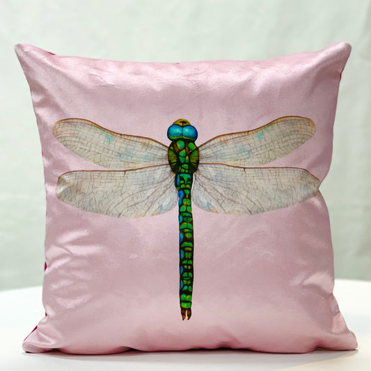 Pale pink velvet dragonfly cushion