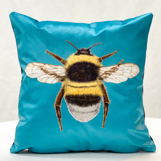 Aqua velvet bee cushion