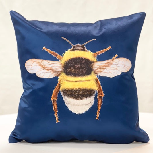 Blue velvet bee cushion