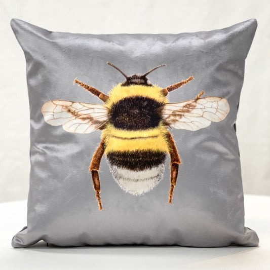 Silver velvet bee cushion