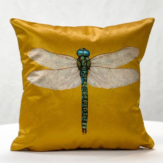 Mustard velvet dragonfly cushion