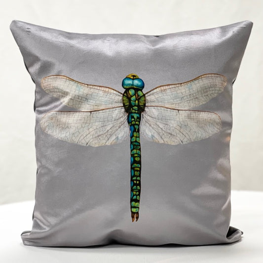 Silver velvet dragonfly cushion